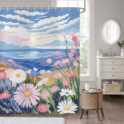 Shower curtain polyester imperméable avec crochets rideau douche 180