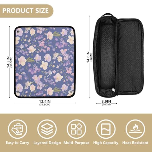 Bolsa de viaje para herramientas de cabello Chic Purple Flowers con tapete resistente al calor portátil para plancha, rizador y secador miniatura 4
