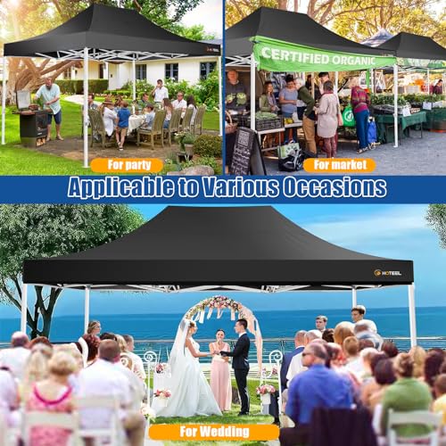 Image of HOTEEL 10x15 Pop up Canopy Tent for Parties, Heavy Duty Easy Setup Tent Without Sidewalls, Outdoor Commercial Instant Gazebo for Wedding Event, with Roller Bag & Sand Bags, Black(Hexagonal Frame)