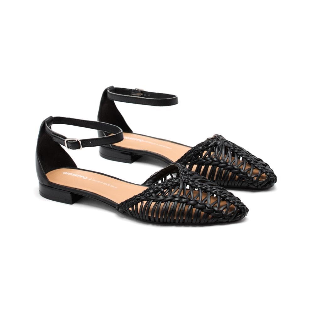 GIOSEPPO Bingham Braided Leather Ballerinas, Black/White, 4 UK