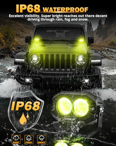 Image of Auxbeam 4In 60W Amber Fog Lights, Amber Led Pods Super Bright Spot Beam Offroad Lights with Plug and Play Wiring Harness Kit for Truck SUV ATV UTV Jeep Wrangler Motorcycle