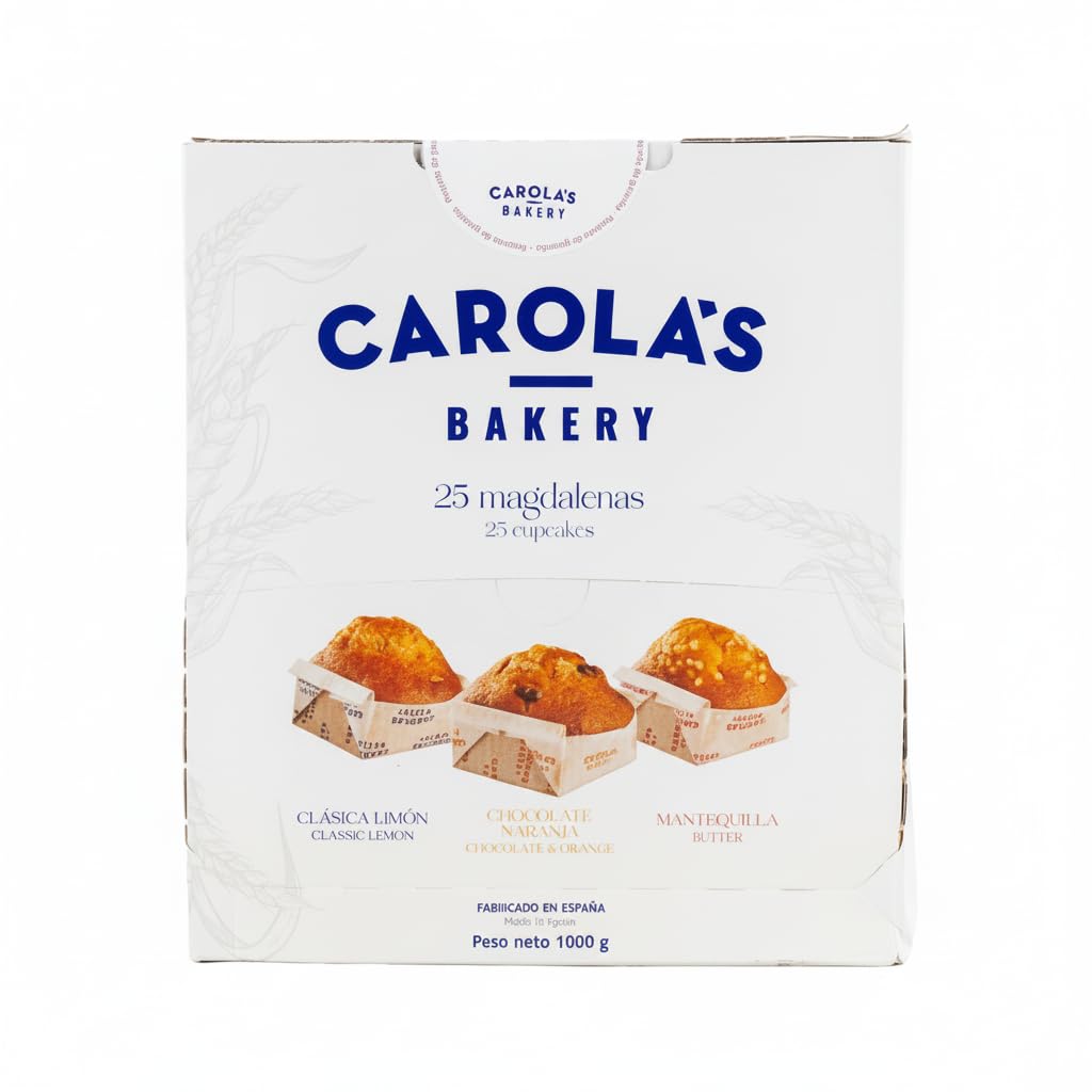 Surtido de 25 Magdalenas Artesanales - Pack 1 kg de Bollería Tradicional - Sabores Limón, Chocolate con Naranja y Mantequilla - Carola's Bakery - Ideal para Desayunos y Meriendas en Familia - NEXU