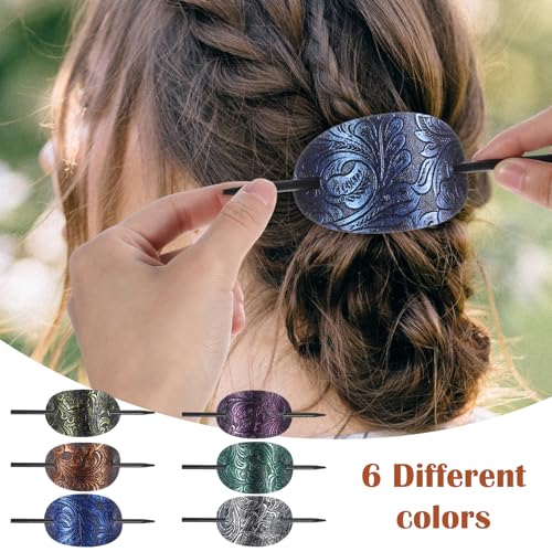 Set de 6 pinzas de pelo de cuero con palillo para mujer miniatura 4