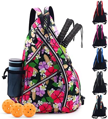 ZOEA Pickleball Bag, Sport Pickleball Sling Bag for Women Man, Adjustable Pickleball Backpack with Water Bottle Holder, Fits 4 Paddles and All Your Other Gear (Mixed Purple)