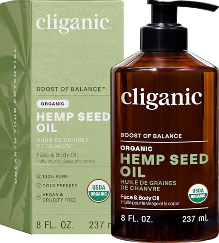 Cliganic Organic Hemp Seed Oil For Skin Face & Hair - 100% Pure Cold Pressed Natural Unrefined