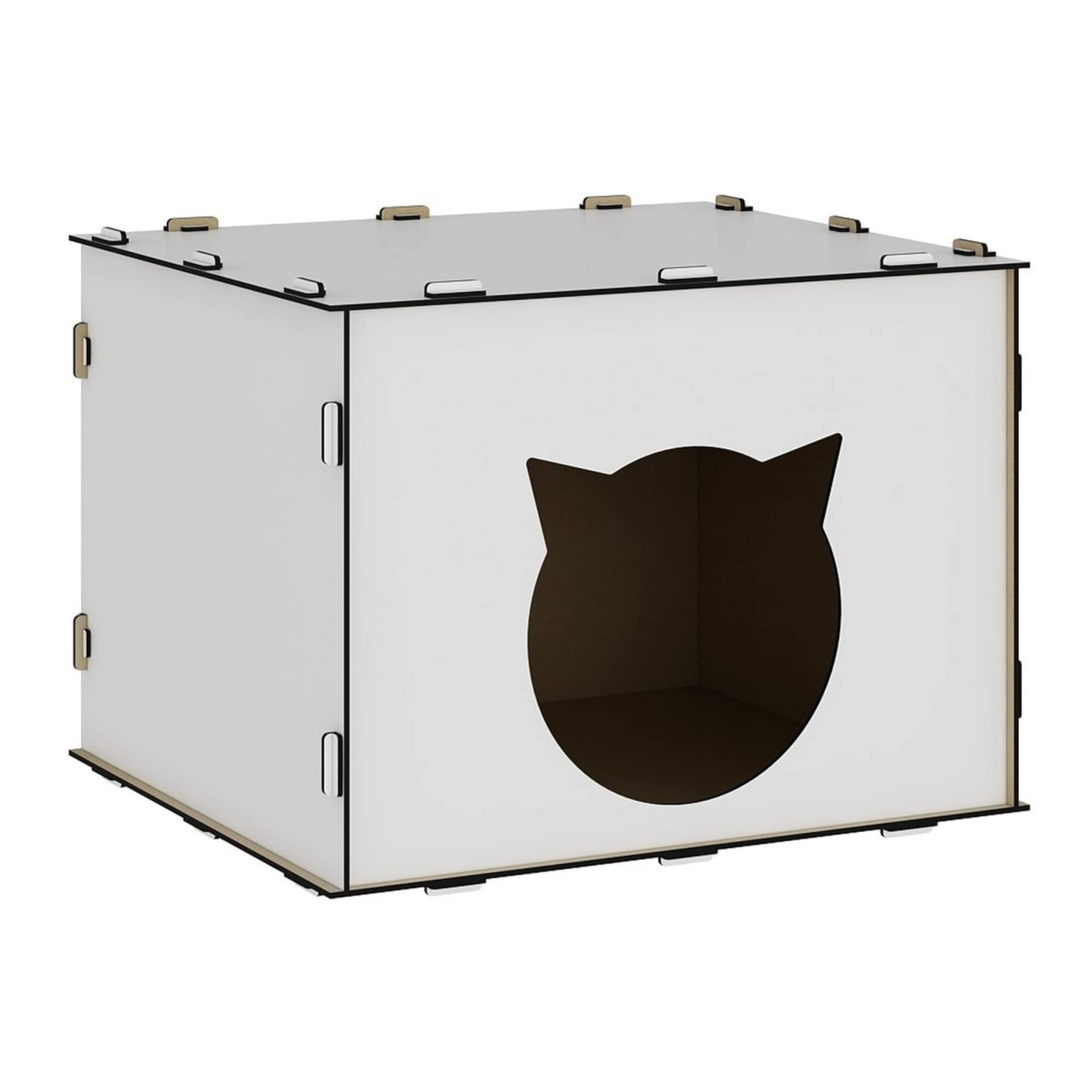 [en.casa] Casetta per Gatti (AxLxP) 30 x 40 x 35 cm Cuccia a Forma di Cubo Struttura in MDF Rifugio - Bianco