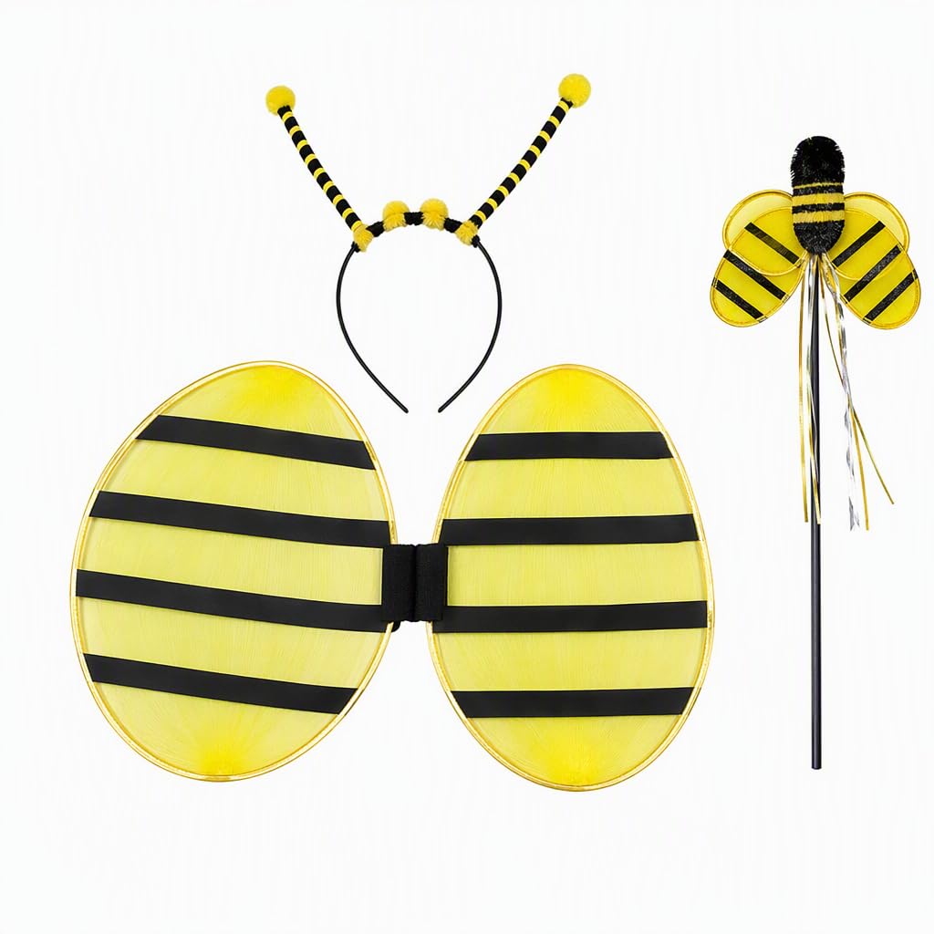 YFHUVB 3 Piece Bee Costume,Bumble Bee Wings Headband Wand Set