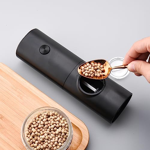 Salt and Pepper Grinder Set, Battery Operated, Pepper Mill with Grinding Indicator Light, 2PCS, Black - Image 2
