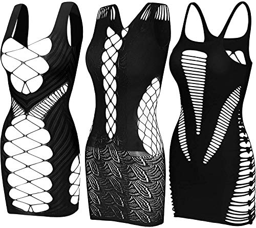 LOVELYBOBO 3 Pack Sexy Dessous für Frauen Nahtlose Mesh Chemise Dessous Baby Doll Minikleid 