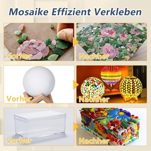 Bellifluous Mosaikkleber, 120ml Transparent Mosaik Kleber für Mosaiksteine zum Basteln, Mosaiksteine, Mosaikfliesen, Glasmosaiksteine, Ungiftig Wasserdicht Mosaikkleber und Fugenmasse
