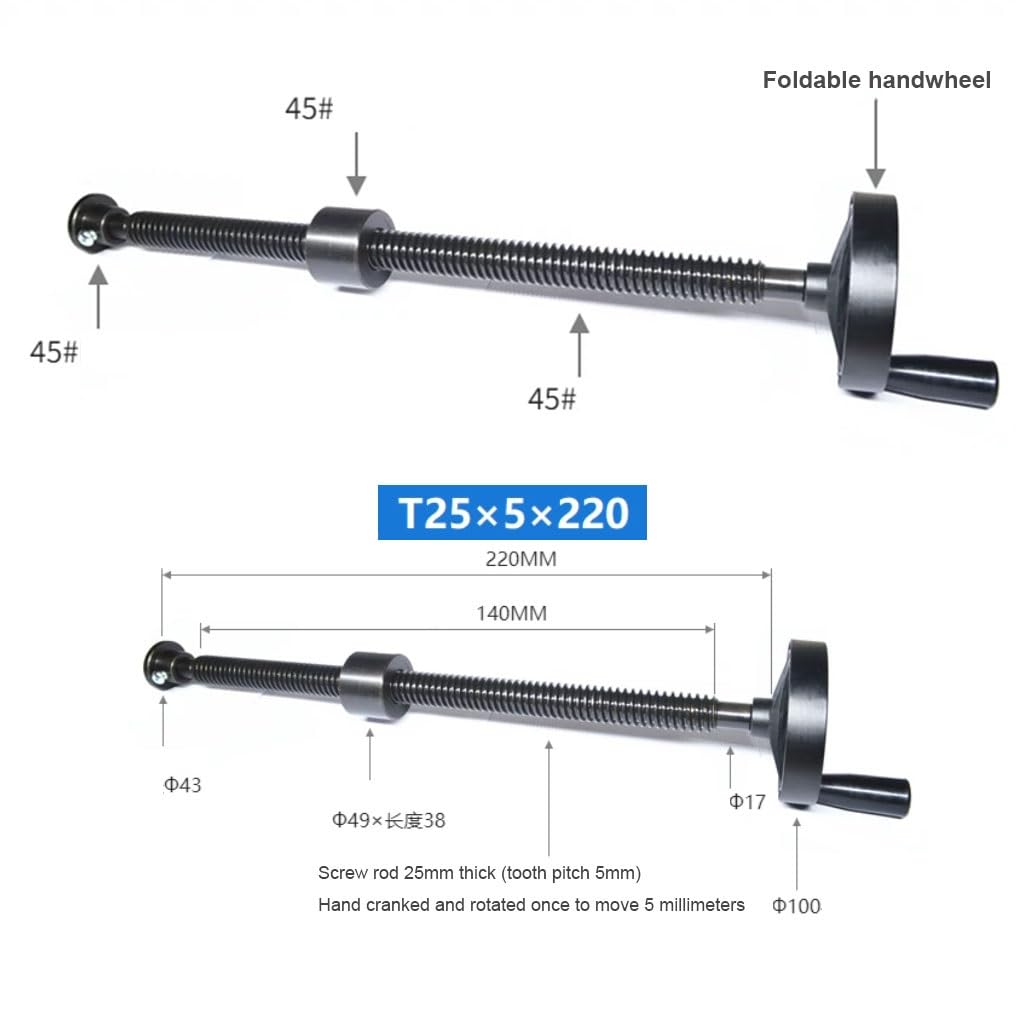Linearführung, T25 Trapezgewindespindel-Set mit Handrad, 220 mm – 500 mm lange T-Schraube, Handantriebs-Gewindespindel, 1 Set(T25x350(100mm Handwheel))