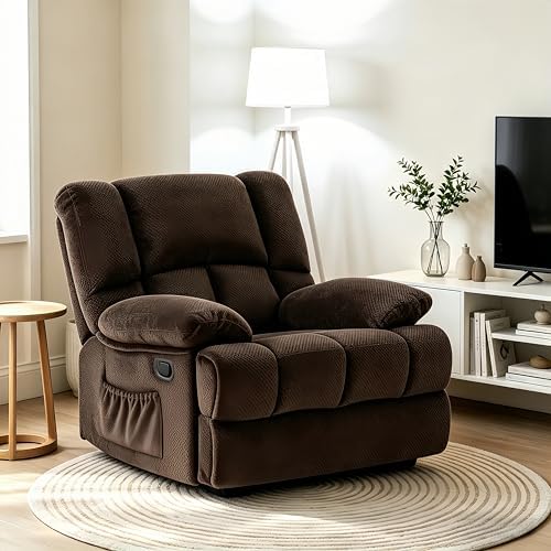 Image of Oversized Rocker Recliner Chair, Wide Manual Recliner with Adjustable Backrest & Footrest, Comfortable Rocking Reclining Sofa for Living Room & Bedroom, Chocolate