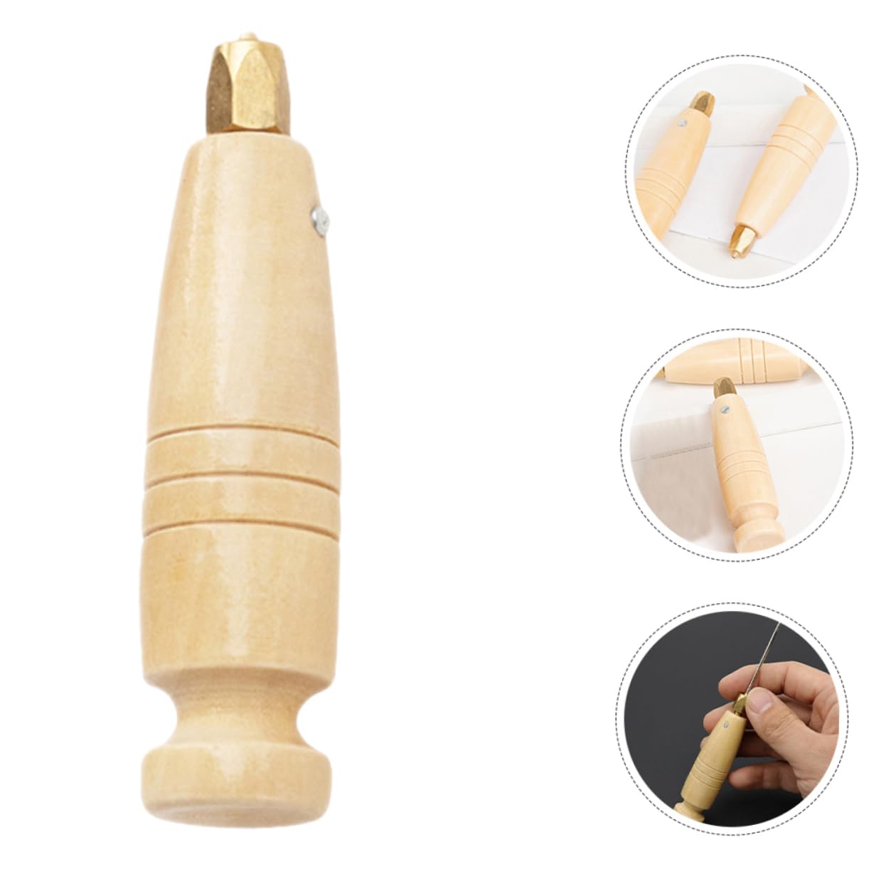 JEWEDECO Wooden Handle Awl Set Woodworking Tool Replacement Handle for Stitching Sewing
