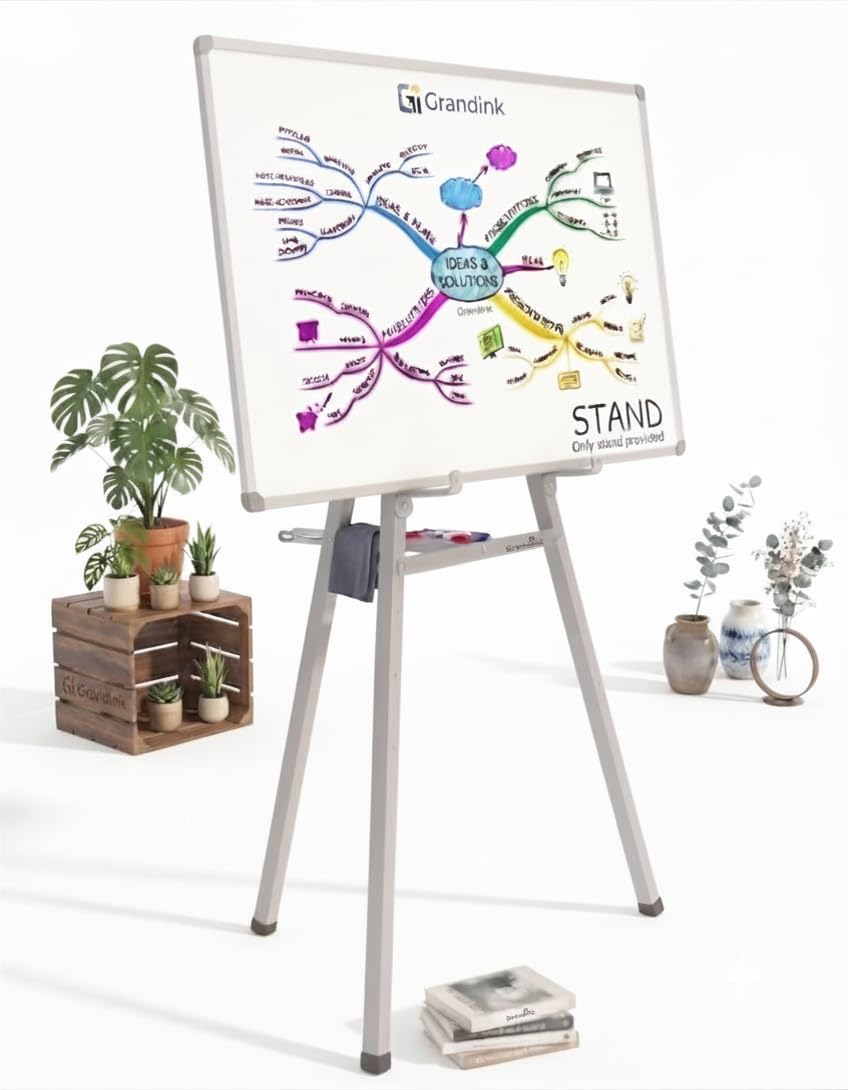 Grandink 5FT Heavy-Duty Folding Metal Whiteboard Display Stand | Non-slip rubber feet prevent floor scratches. Adjustable support hooks fit varying board thicknesses. Quick tool-free setup.-picture-10