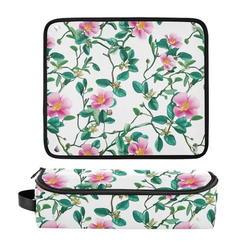 Bolso de viaje para herramientas de cabello con flores rosa Portulaca y tapete resistente al calor para planchas y accesorios de cuidado capilar miniatura 3