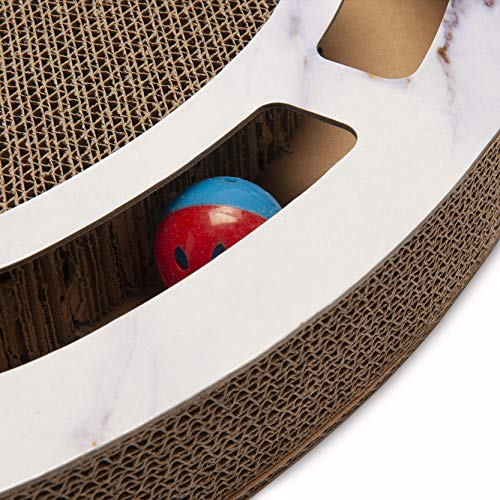 Furhaven Heart-Shaped Corrugated Cat Scratcher Busy Box Toy w/ Catnip - White Marble, One Size - Image 5