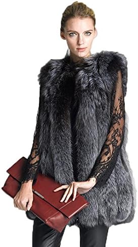 EORISH Women's Winter Warm Faux Fur Coat Waistcoat Sleeveless Faux Fur Vest(3X-Large, Sliver Fox)