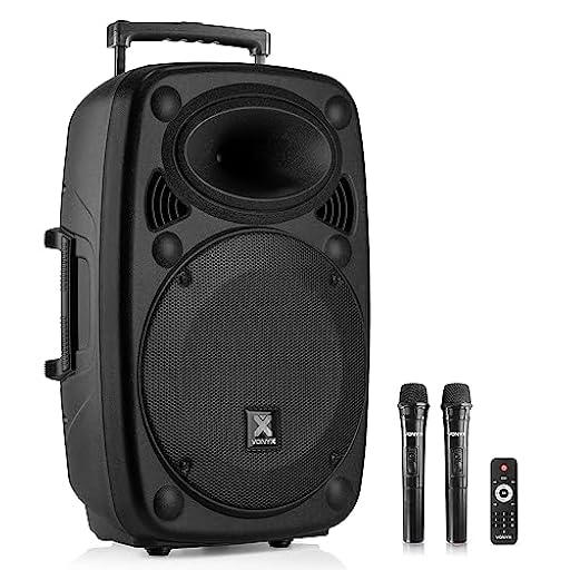 Vonyx Verve46 Altavoz Bluetooth Potente 1000w, Altavoz autoamplificado portatil con microfono Karaoke, Bluetooth Speaker USB, SD, MP3, AUX, 2 microfonos UHF, Mando a Distancia, Subwoofer 15", Negro | Ya disponible en tu tienda friki favorita! En mundofriki.es!