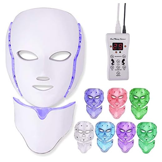 Máscara facial LED de 7 colores, máscara de terapia de luz con máscara de cuello, rejuvenecimiento de la piel, tratamiento facial antiarrugas, antienvejecimiento, piel tierna acné (Reino Unido)