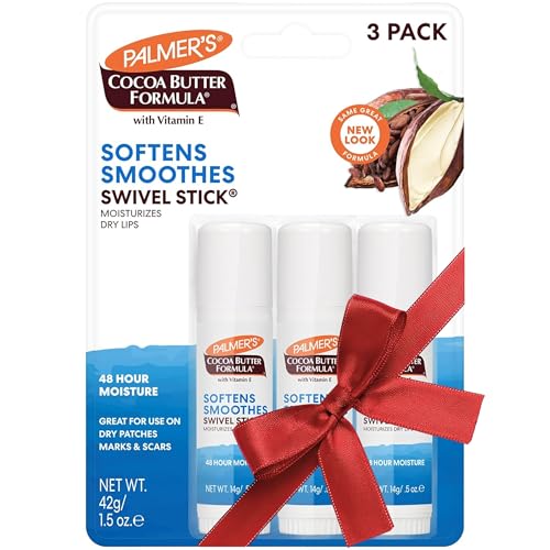 Palmer's Cocoa Butter Formula Moisturizing Swivel Stick with Vitamin E, Lip Balm Stocking Stuffer, Face & Body Moisturizer Stick, Ideal for Treating Dry Skin Patches (Pack of 3)