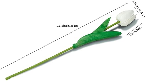 Miniatura 2 de 22 tulipanes rosados, flores artificiales de 13.5 pulgadas, tulipanes sintéticos de poliuretano de tacto real para el hogar, oficina, boda, arreglo,