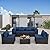 Rattaner Patio Sectional 6 Pieces All-Weather Wicker Patio Furniture Set Outdoor Sectional with Glass Patio Table Non-Slip Cushions and Waterproof Covers, Navy Blue