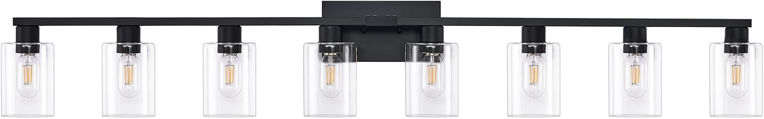 8-Light Black Vanity Light Fixtures,50" Bathroom Light Fixtures Clear Glass ShadeRust and Moisture Resistant Easy to Install Vanity Lights for Luxury Bathroom Light Over Mirror