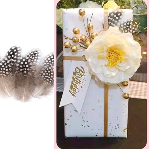ENLACE 100 Stück Perlhuhnfedern, Federn zum Basteln, 4,5-10 cm Natürliche Gesprenkelte Federn, Bastelfedern für DIY Ohrring Hochzeit Traumfänger Kopfschmucksfedern, Natürliche Farbe