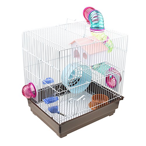 GNB PET Hamster Cage DIY with Tunnels Tubes Wheel, 2-Level Habitat, Brown