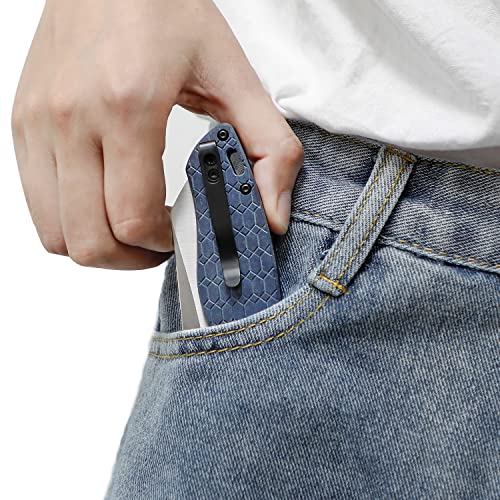 Kizer Towser K Folding Pocket Knife, 154Cm Steel Sheepsfoot Blade Cleaver Knife With Blue Richlite Handle For Everyday Carry #TOP5