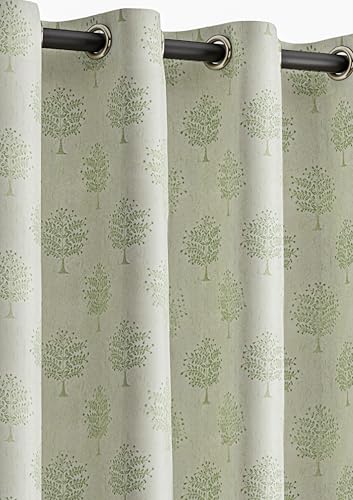 Image of Yellow Weaves 2 Pcs Jacquard Tree Eyelet Window Curtain - Perfect for Home, Office, Bedroom, Living Room & Balcony - 5 Feet (Pastel Green)
