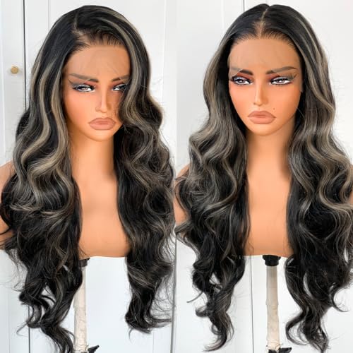 BlackSwern 1B/27 Highlight 13x6 Synthetic Lace Front Wig,HD 13x6 Lace