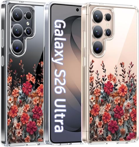 Image of Elzzi Clear Transparent Flower Cover for Samsung S26 Ultra 5g Case Shockproof Floral Design Camera Protection Shockproof PC+TPU Transparent Flower Cover for Girls & Women (Multi Color)