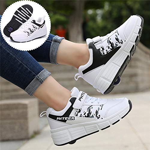 Shoes With Wheels 2 in 1 Multifunctional Shoes Boys Girls Roller Skates Double Wheels Sneakers?Light Roller Skates Wheels/452 (Color : Branco, Size : 34 EU)