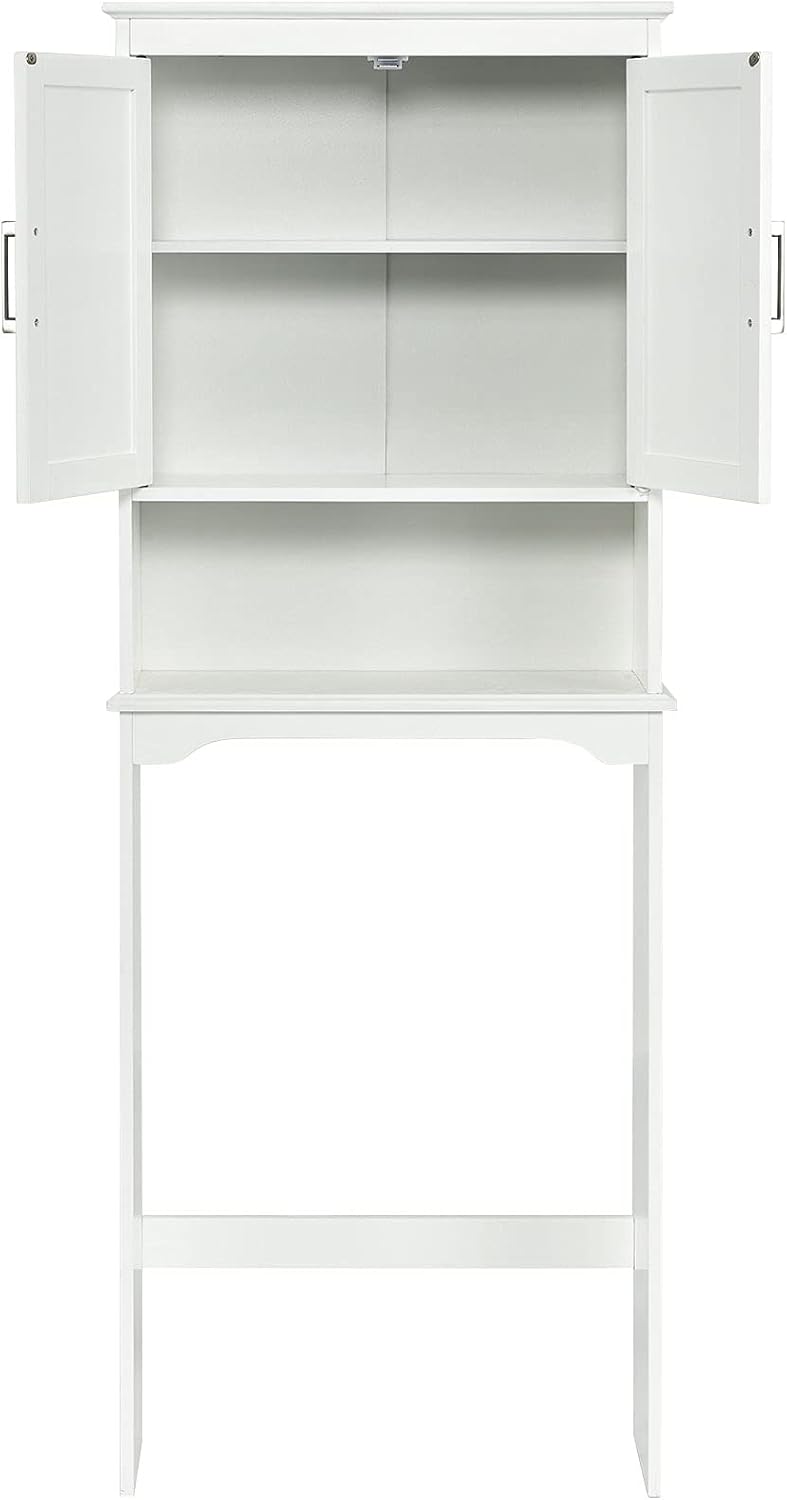 BestComfort Over The Toilet Storage Cabinet, Bathroom Space Saver with Adjustable Inside Shelf and Open Bottom Shelf, Toilet Rack Organizer with Double Doors (25inchx 9inchx 66inch), White