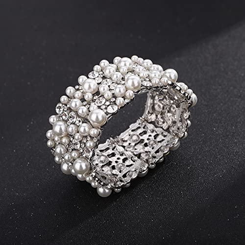 JWICOS Wedding Bracelet for Brides Fashion Sparkly Pearl Rhinestone Deco Bracelet for Party Prom Pageant Bridesmaids Gift Bridal Bangle Jewelry for Women4