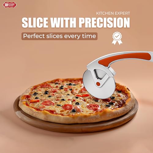Image of Kitchen Expert Premium Pizza Cutter | Smooth Rolling Blade | Ideal for Cutting Pizza /Sandwich /Breads /Burger /Paratha | Rotating Slicer | Strong Handle | Multipurpose | 1 Pc
