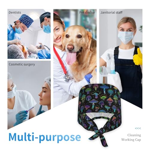 Image of Working Cap Scrub Cap with Sweatband Adjustable Unisex Women Tie Back Hat Nurse Surgical Caps