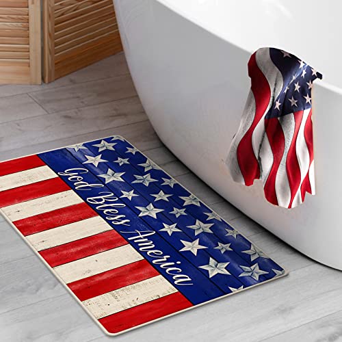 Tailus 4Th Of July God Bless America Patriotic Decorative Front Door Mat, American Stars Stripes Doormat Indoor Outdoor Floor Entryway Rug, Usa Memorial Day Summer Home Kitchen Decoration 17X29 Inch #TOP5