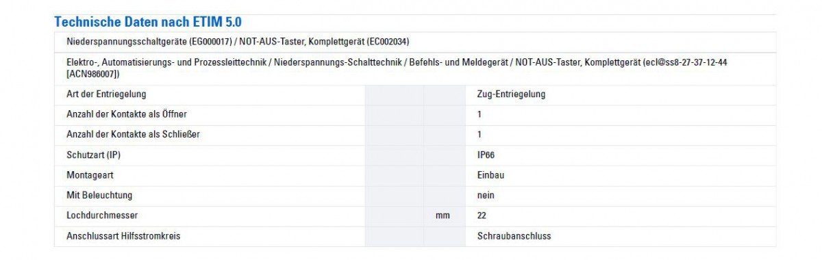 Eaton 216516 not-Halt/aus-Taste, D = 38 mm, Zugentriegelt, unbeleuchtet, 1 Öffner, 1 Schließer, Fronteinbau