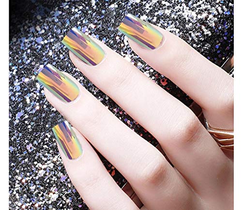 Cathercing 24 Pcs Discolored Rectangle Coffin Nails False Nails Shining Fake Gel Nails Tips Art for Women Teen Girls Gift (orange)