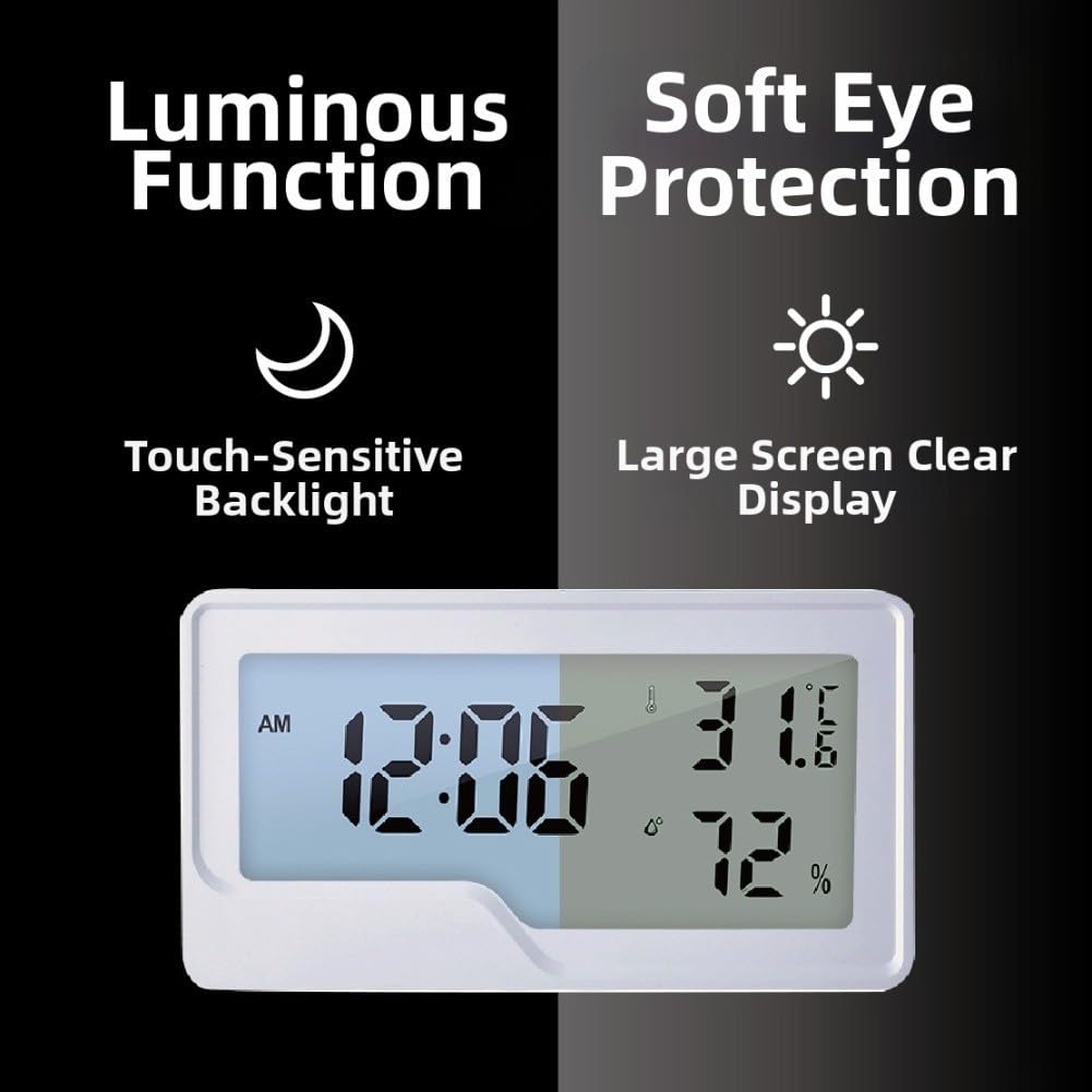 Termómetro digital higrómetro con reloj -50 a 70 °C medidor de humedad de temperatura, registro máximo/mínimo, montaje en pared o escritorio para invernadero doméstico (sin retroiluminación)