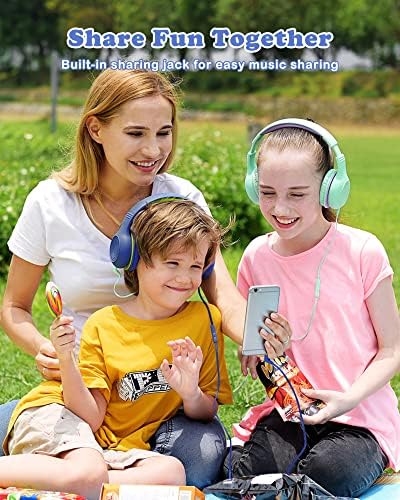 KLYLOP Kid Headphones with Microphone, Wired Headphone for Kids for School, Volume Limiter 85/94dB, Over-Ear Girls Boys Headphones for Kids with Share Function, Foldable Headset for iPad/Kindle Tablet