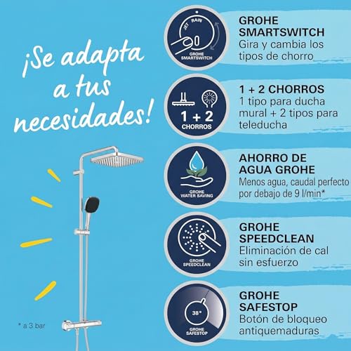 Miniatura 3 de Grohe Vitalio Comfort 250 Sistema De Ducha Con Mezclador Termostático Ahorro De Agua, 2 Tipos De Chorro, Duradero , Cromo 26696001