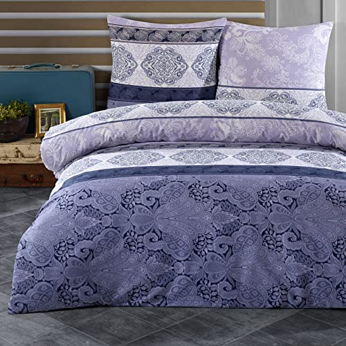 Bettwäsche Set 135x200 Cm Lila Blitze - Microfaser Mit 3D Effekt & Reißverschluss