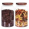 Large Glass Jar with Airtight Lid Set of 2 93 FL OZ(2750ml) glass canister set, Glass Food Containers Wooden Lid Suit for Kitchen Pantry for Flour, Tea, Coffee Beans, Sugar, Cookies(8.8 inch high)