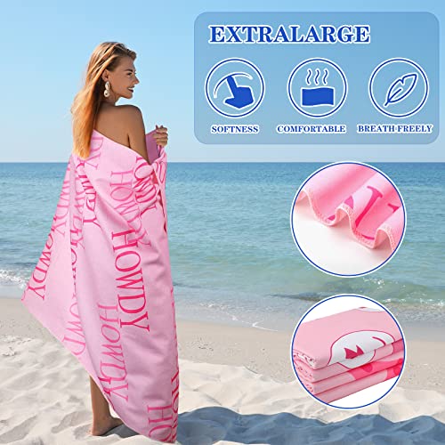Tudomro 4 Pcs Preppy Oversized Pool Beach Towel Microfiber Smile Face Pink Leopard Beach Towel Sandproof Quick Dry Cute Beach Towel Large Bath Towels For Bathroom, Travel, Girls, Women, 70 X 32 Inch #TOP2