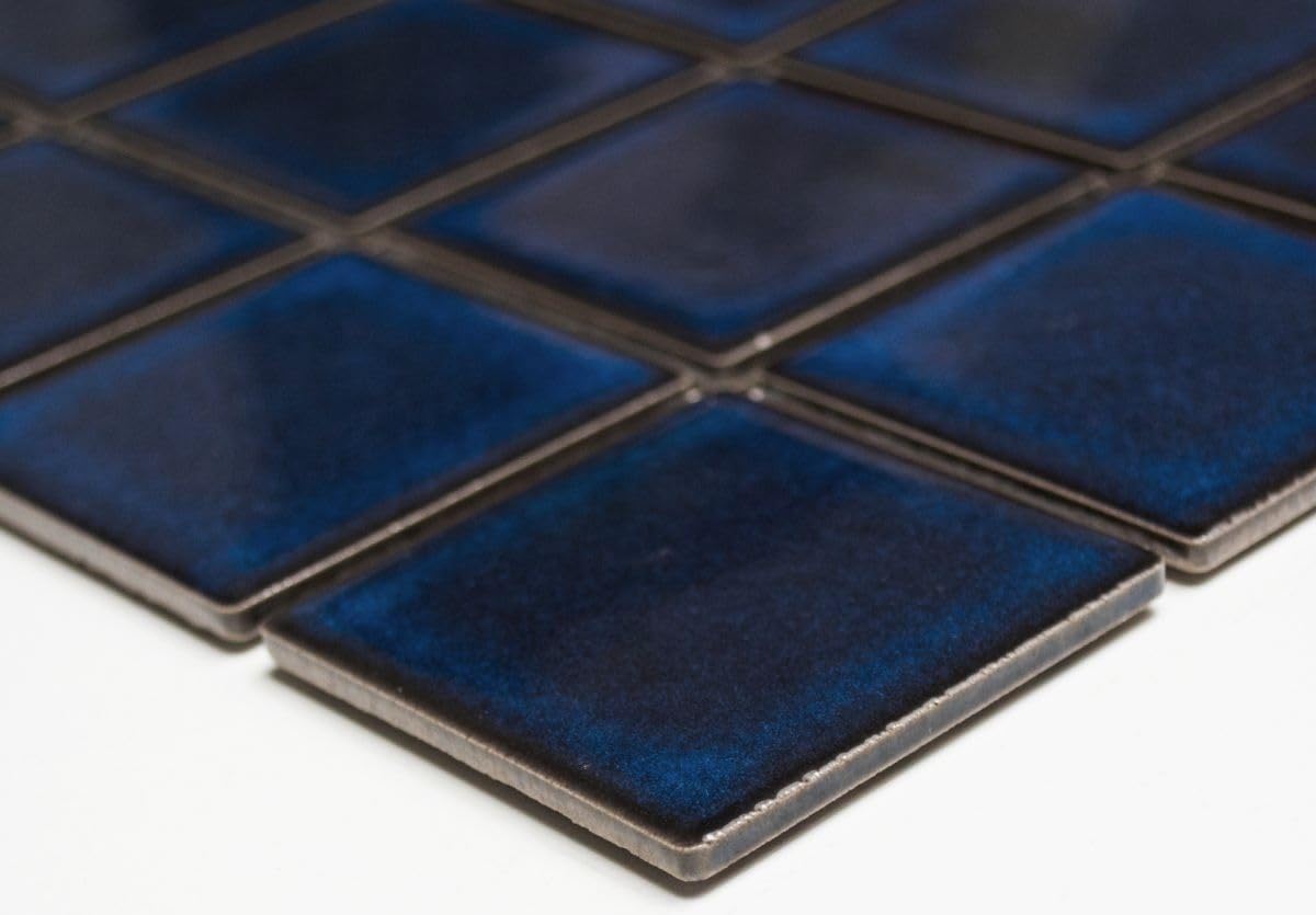 Lot de 10 feuilles de mosaïque carrées en céramique Bleu cobalt brillant Format : 58 x 58 mm Taille de la feuille : 304 x 304 mm