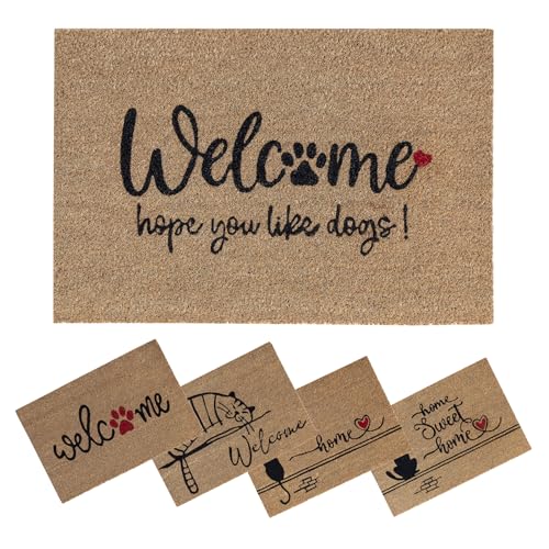 SPOTTED DOG GIFT COMPANY Door Mat Indoor Outdoor Coir Welcome Doormat for Inside Outside Front Door Entrance Mats 60 x 40cm, Non Slip Dog Themed Home Decor Gift for Dog Lovers Owners