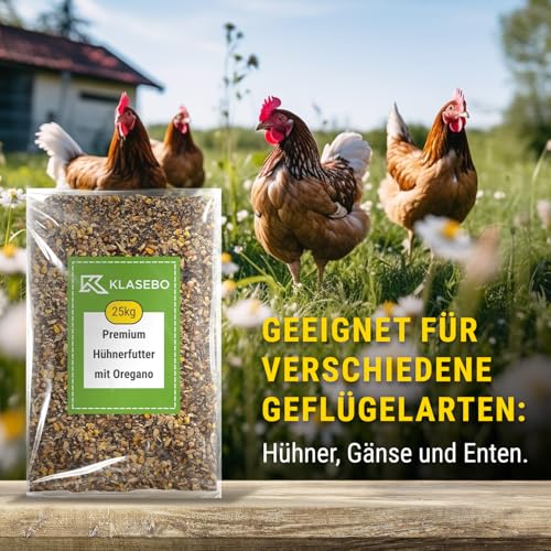 25 kg Premium Hühnerfutter und Kükenfutter, Legemehl Plus mit Oregano - Geflügelfutter für Hühner, Gänse, Enten